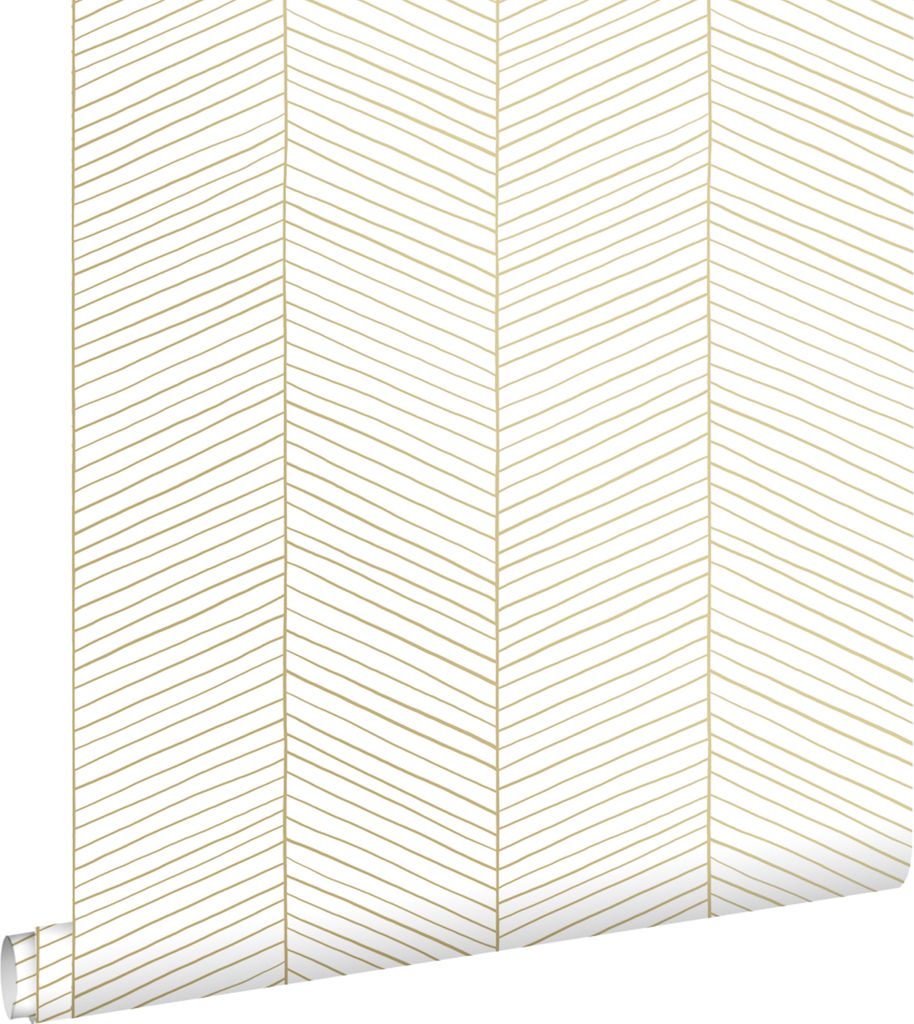 ESTAhome Tapete Fischgrätmuster Weiß und Gold 53 cm x 10.05 m