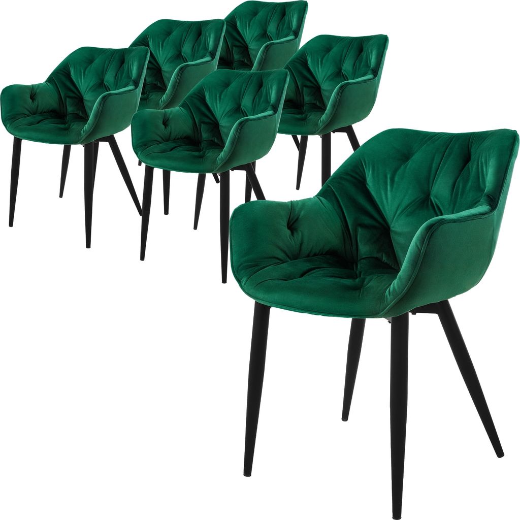 ML-Design 6er Set Esszimmerstuhl mit Rückenlehne, Dunkelgrün, aus Samt
