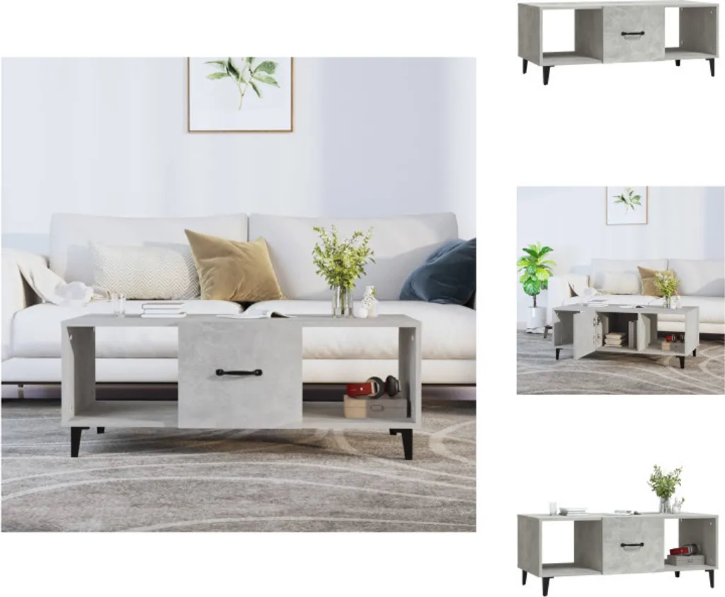 Tavolino Soggiorno Moderno Grigio Cemento vidaXL 102cm - Design Minimal