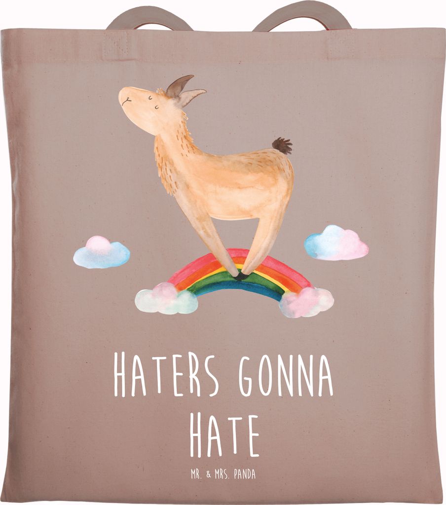 Mr. & Mrs. Panda Uni Tasche Lama Regenbogen - Braun Pastell Produktbild 