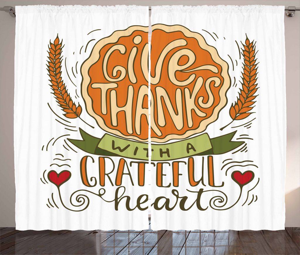 ABAKUHAUS das Erntedankfest Rustikaler Vorhang, Give Thanks Quote, Wohnzimmer Universalband Gardinen mit Schlaufen und Haken, 280 x 225 cm, Mehrfarbig