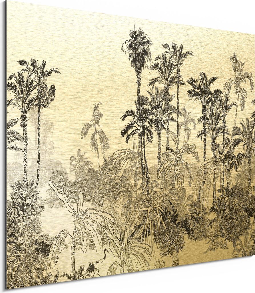 DEQORI Alu-Dibond Bild Gold 40x30 cm 'Botanische Wildnis' Wandbild Metall dünn Design