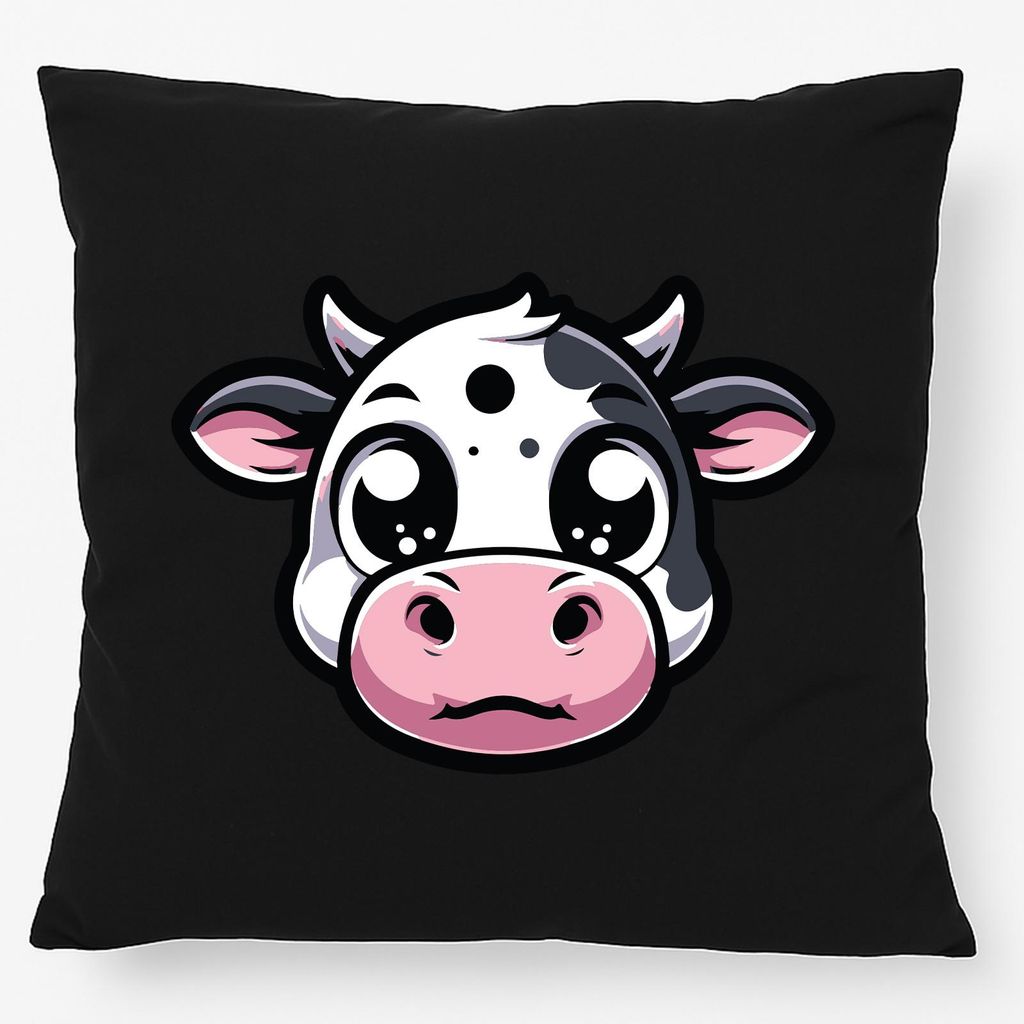 Huuraa Kissen Comic Kuh Kälbchen 40x40cm mit Füllung Black Baumwolle Dekokissen Geschenkidee