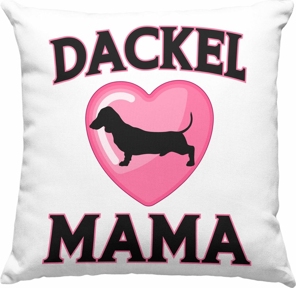 Trendation - Dackel Mama Deko-Kissen mit Füllung 40x40 Geschenk Frauen Dackel-Besitzerin (Grau)
