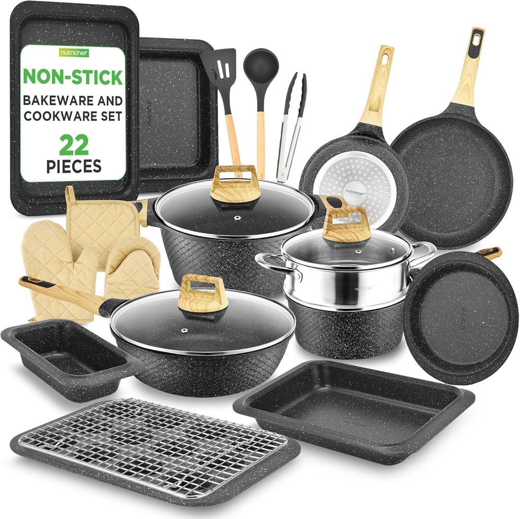 Set completo da cucina NutriChef nero marmo – 22 pezzi con Immagine del prodotto 