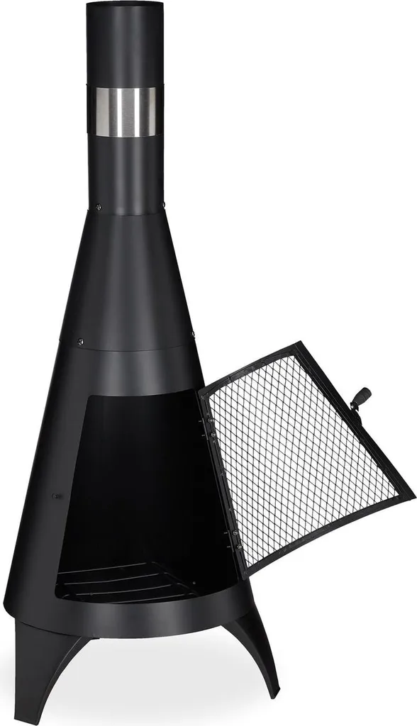 Poêle d'extérieur noir haute température avec grille de protection 60cm