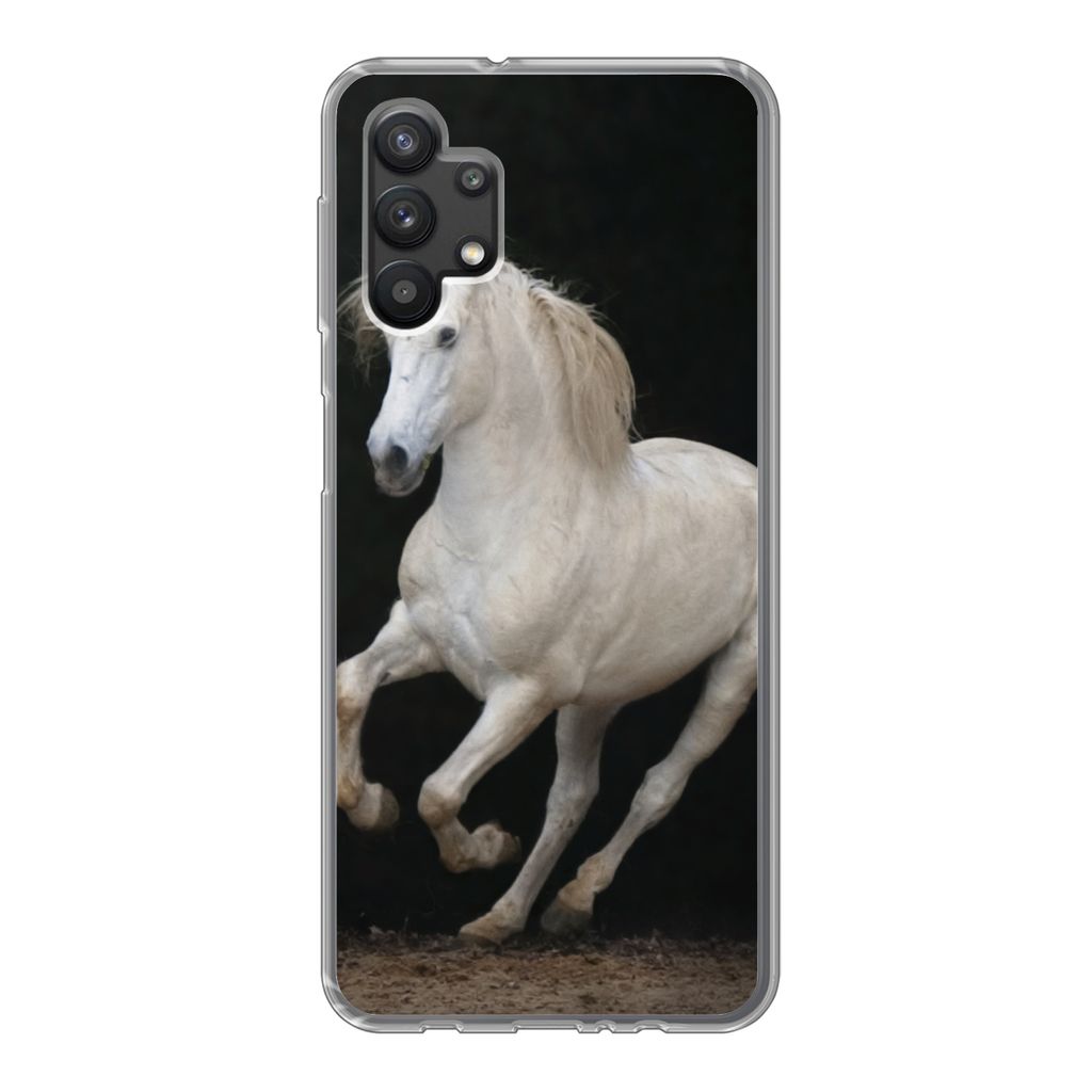 MuchoWow Handyhülle Schutzhülle Hülle für Samsung Galaxy A32 5G Pferde - Schwarz - Porträt Silikon Softcase Handy Hülle - Softcase