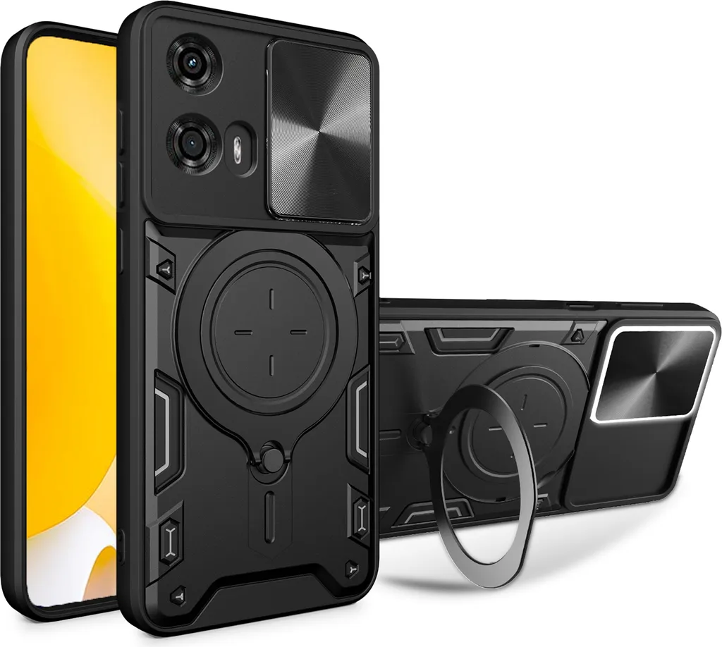 Protezione Moto G04 G24 Nera - Cover Doppio Strato con Supporto