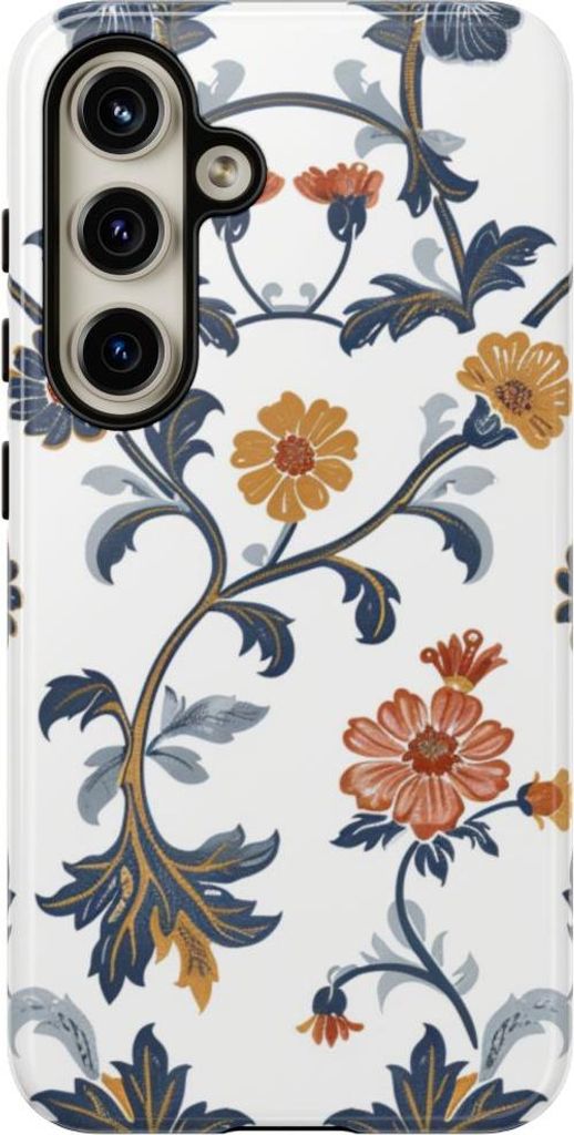 Retro-Blumenmuster in Blau und Orange – Hülle Kompatibel mit Galaxy S24
