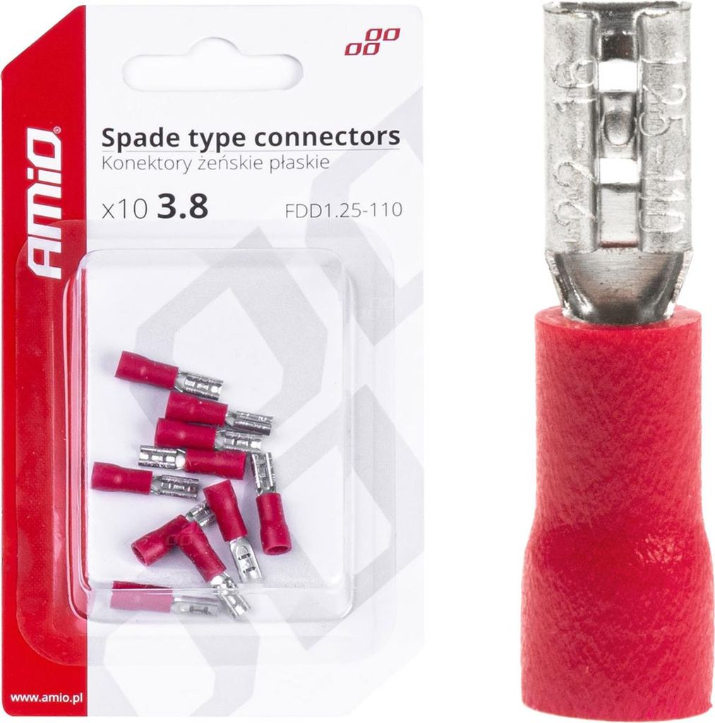 Isolierte Flachstecker 3.8mm 0.5-1.5mm² 10A 10 Stück AMIO-03060 Weiblich