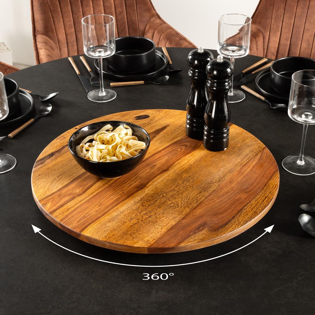 riess-ambiente Runder Drehteller MAKASSAR 50cm braun Sheesham Massivholz stone finish Gebäckteller Dekoration Servierplatte