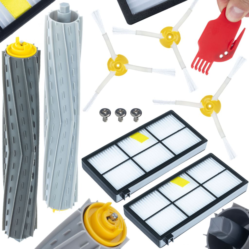 Rosfix Zubehör-Set für iRobot Roomba 800 900 – HEPA-Filter, 3-armige Bürsten, Gummiwalzen | Hochwertige Ersatzteile u.a.