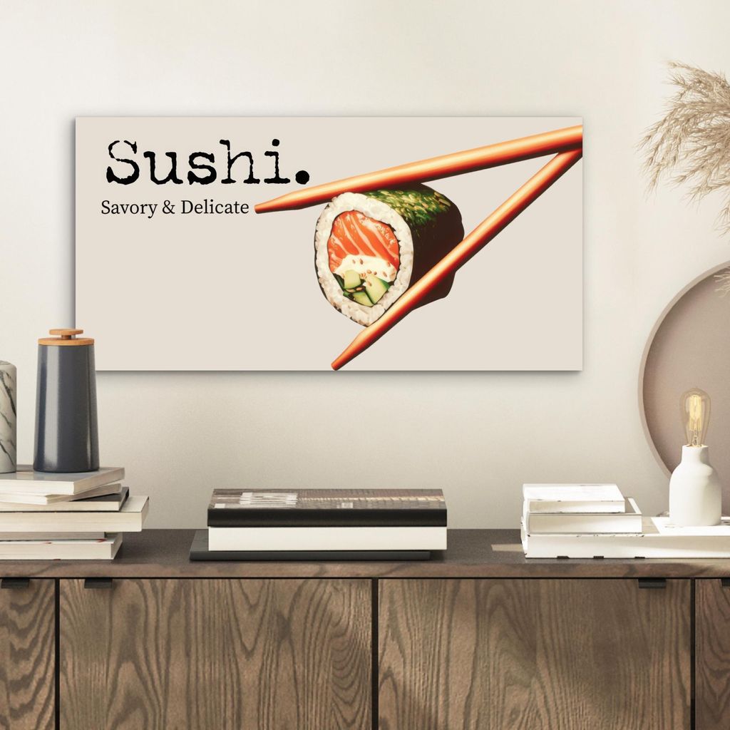 MuchoWow Wanddekoration Metall Metallbild Wandkunst 40x20 cm Sushi - Lachs - Reis - Japanisch MuchoWow Aluminium Gemälde - Bild - Aluminium