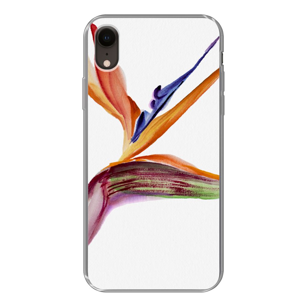 MuchoWow Handyhülle Schutzhülle Hülle für iPhone XR Strelitzia - Aquarell - Blumen Silikon Softcase Handy Hülle - Schutzdeckel