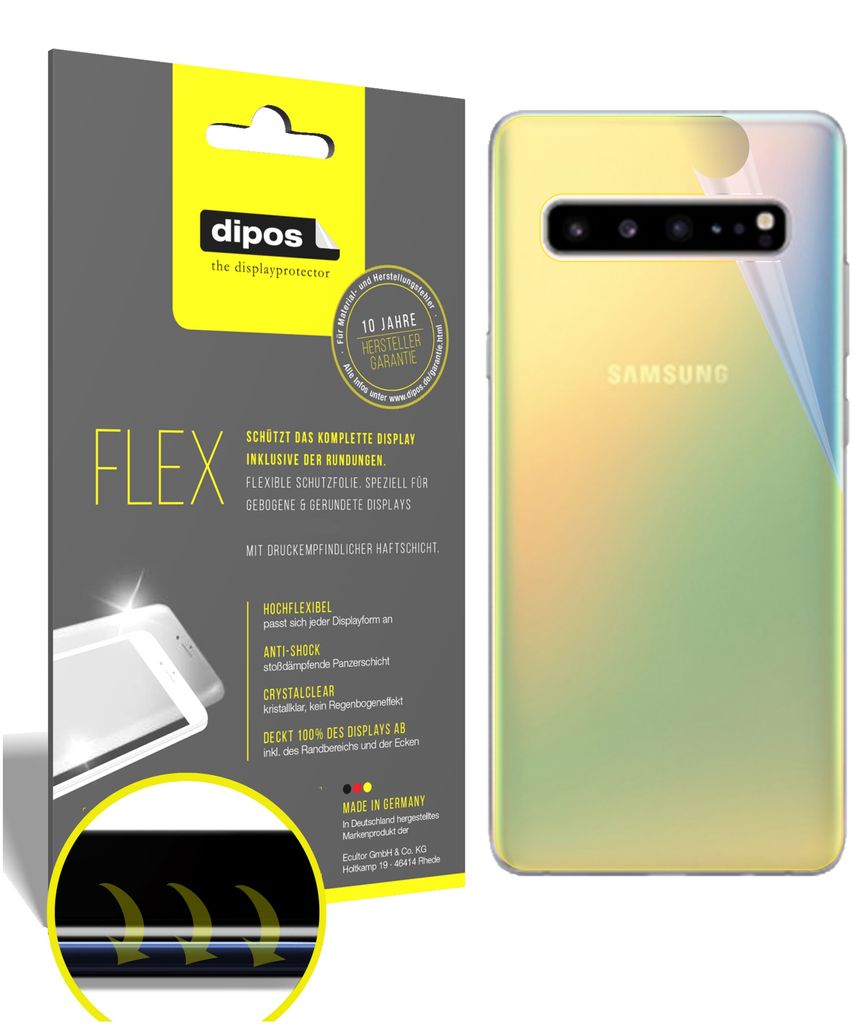 2x Schutzfolie für Samsung Galaxy S10 5G Rückseite Folie, 100% Displayabdeckung, dipos Flex