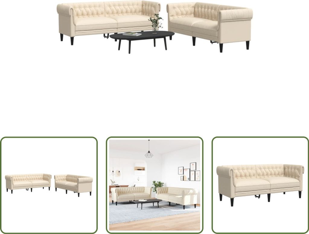 The Living Store 2-tlg. Sofagarnitur Creme Stoff