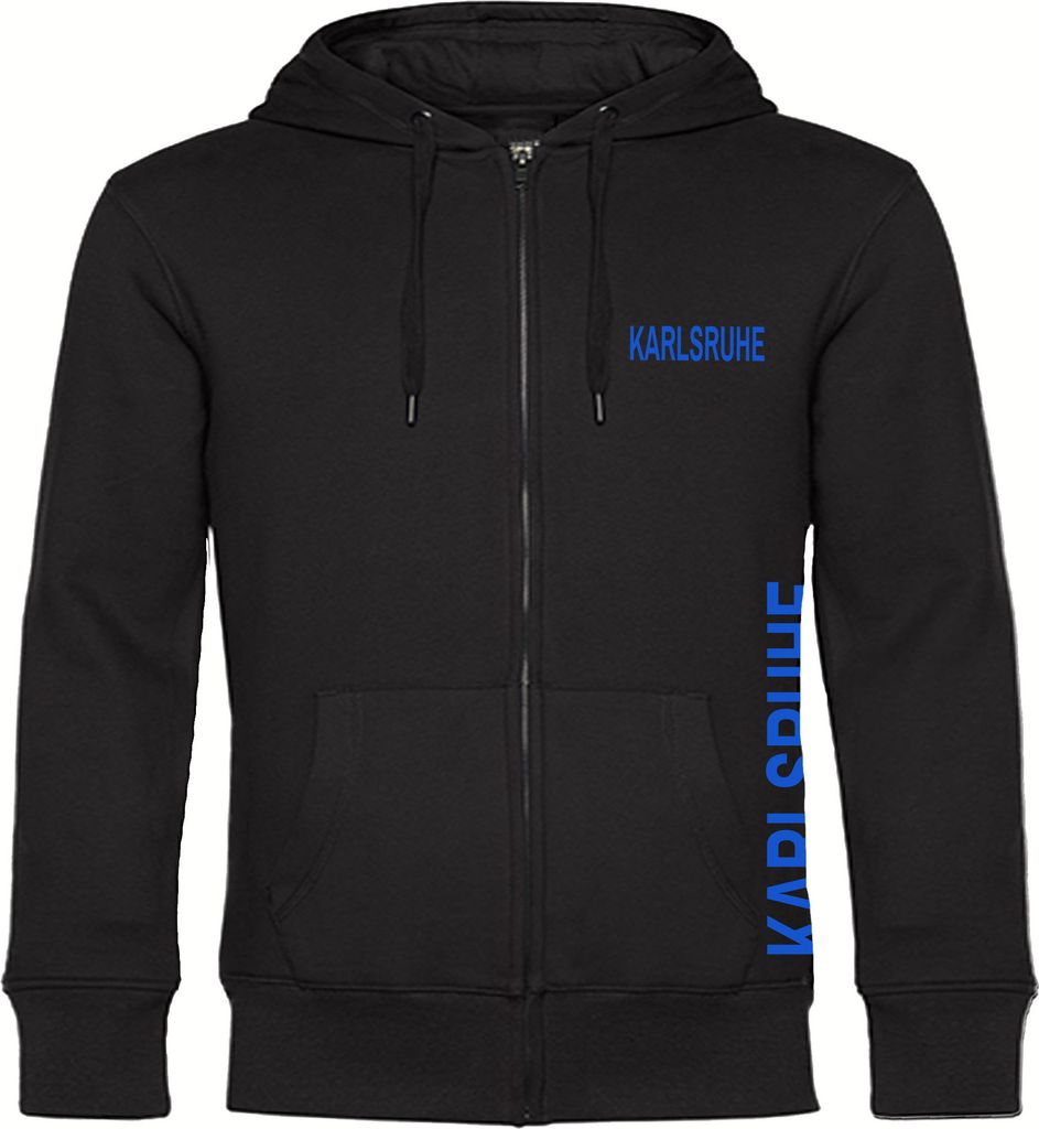 multifanshop Kapuzen Sweatshirt Jacke - Karlsruhe - Brust & Seite, schwarz, Größe 3XL