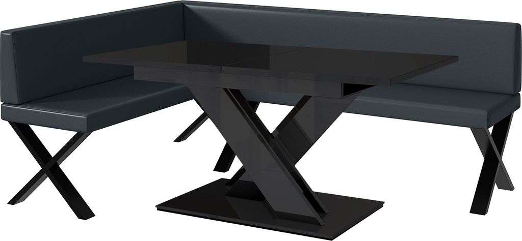 MEBLINI Eckbank für Esszimmer mit ausziehbarem Tisch - Küchenbank - Essecke - Sitzecke Küche - TONI - X-Beine 142x196x87cm Links - Dunkelgrau Ku...