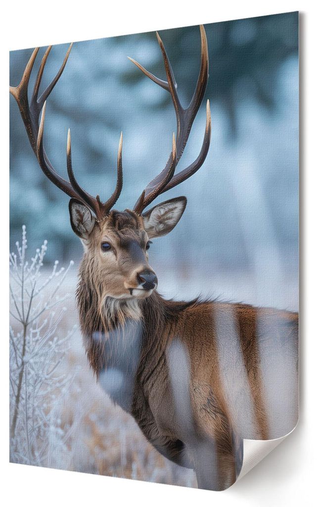 Hirsche im Winter- Kunstdruck A3 (29x42 cm) - Klassisch, rustikal- Wandbild für Wohnzimmer Schlafzimmer & Flur, Modernes Poster Wanddeko, Ungerahmt
