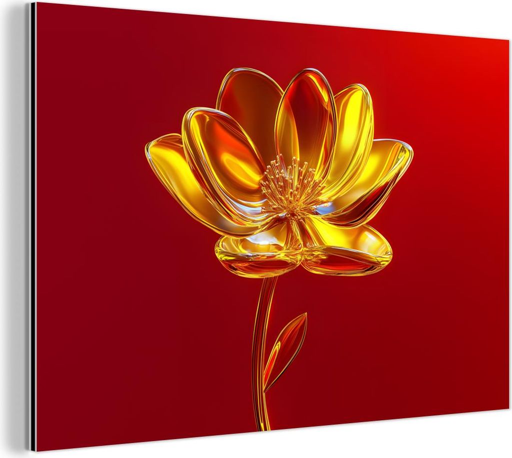MuchoWow Wanddekoration Metall Metallbild Wandkunst 60x40 cm Blume - Gold - Gläser MuchoWow Aluminium Gemälde - Gemälder