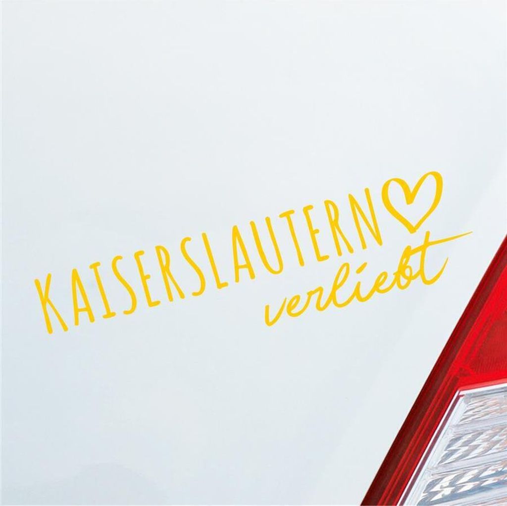 Auto Aufkleber Kaiserslautern verliebt Herz Stadt Heimat Liebe Car 19x5 cm Gelb Sticker Heckscheibenaufkleber