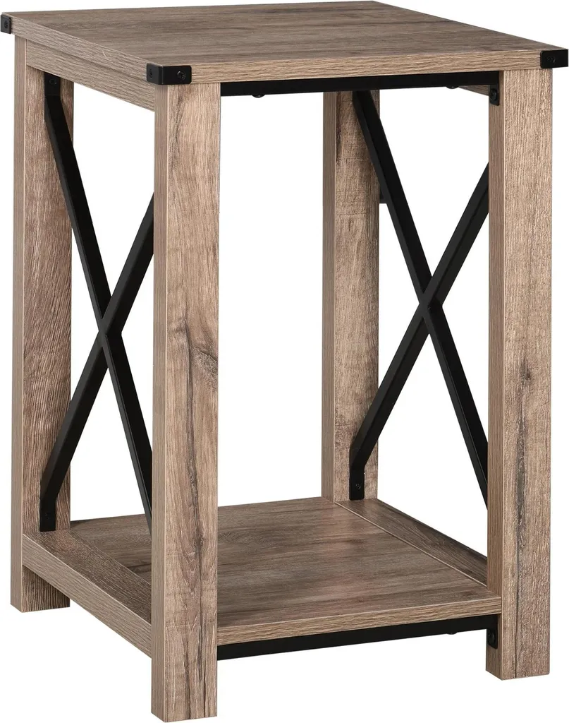 Table de chevet haute bois marron style ancien pour chambre et salon
