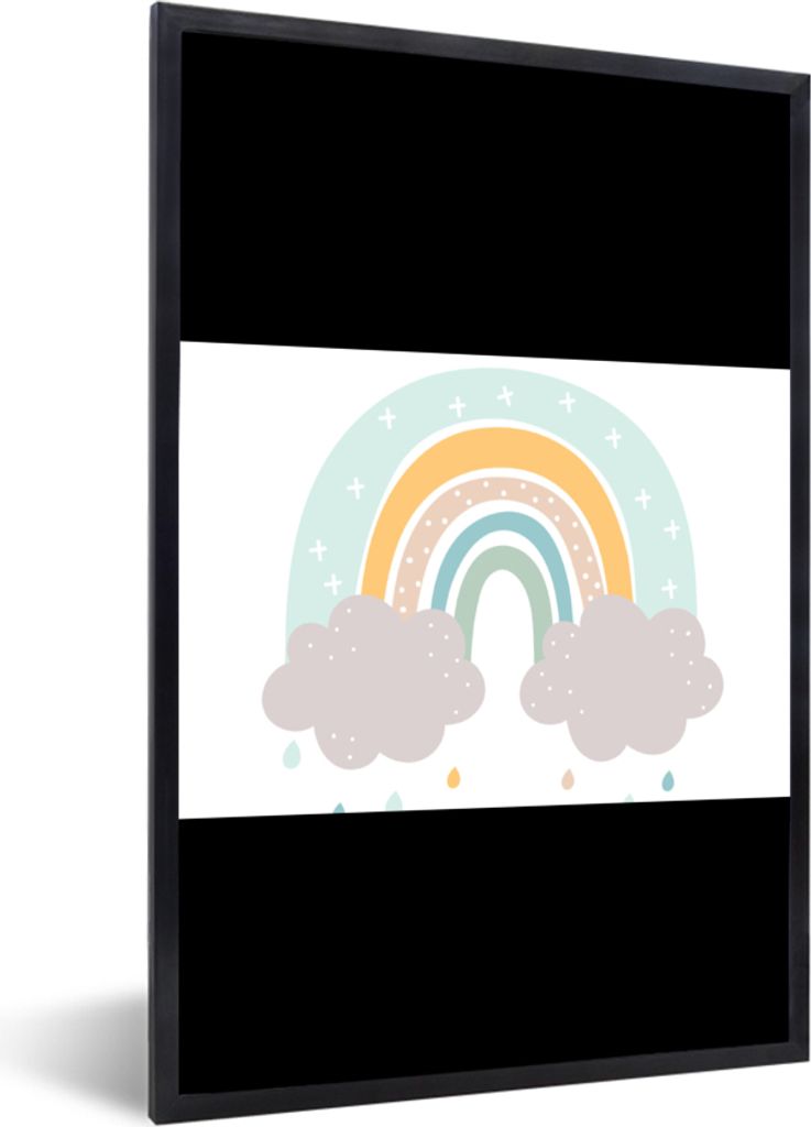 MuchoWow Gerahmtes Poster Regenbogen - Wolken - Regen - Kinder - Pastell 30x20 cm - Poster mit Schwarzem Bilderrahmen Wandposter Rahmen Foto Bild...