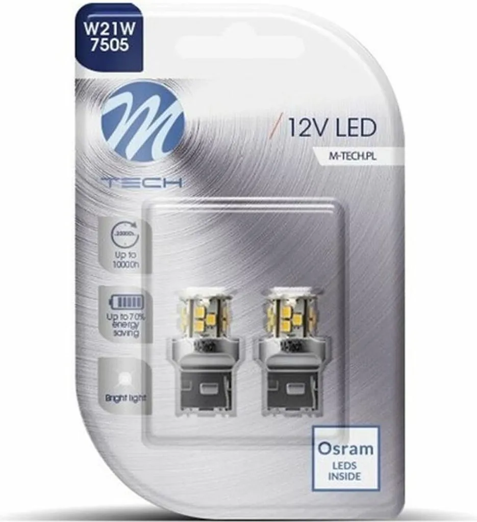 Lampadina per auto M-Tech MTECLB114W Bianco 12 V W21W Bianco freddo