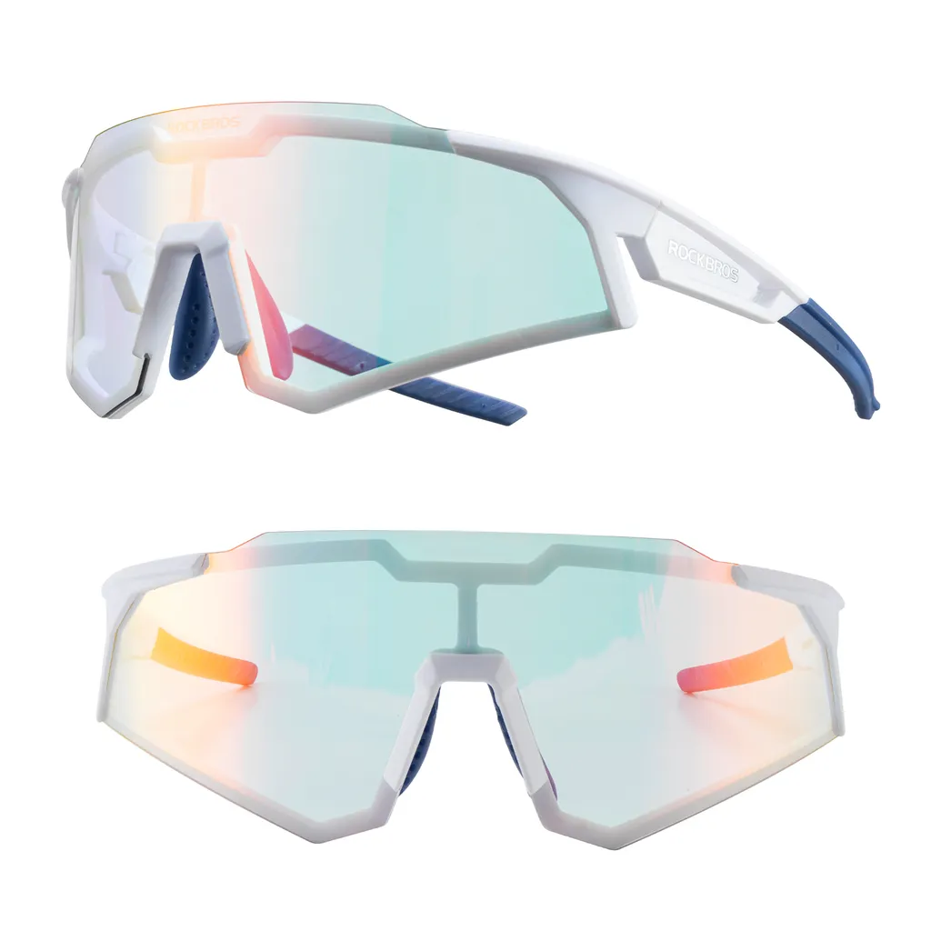 Lunettes Photochrome Vélo Anti-UV400 Design Blanc et Bleu Clair Sport