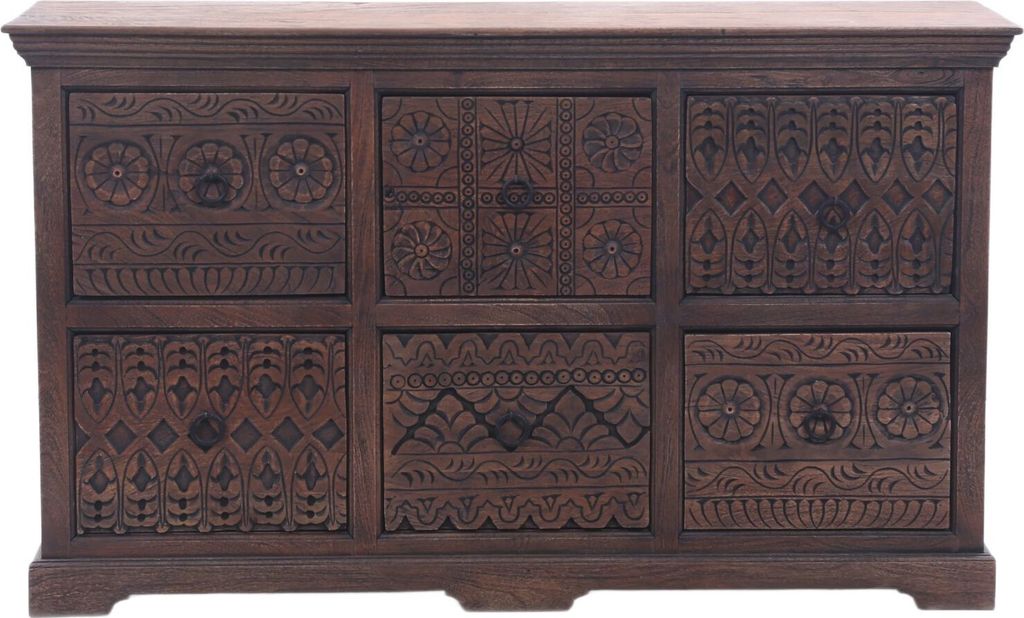 Marrakesch Vintage Sideboard mit Schubladen aus Holz massiv 150cm groß als Wohnzimmer Möbel | Orientalische Deko Kommode Komode Mapy braun für s...