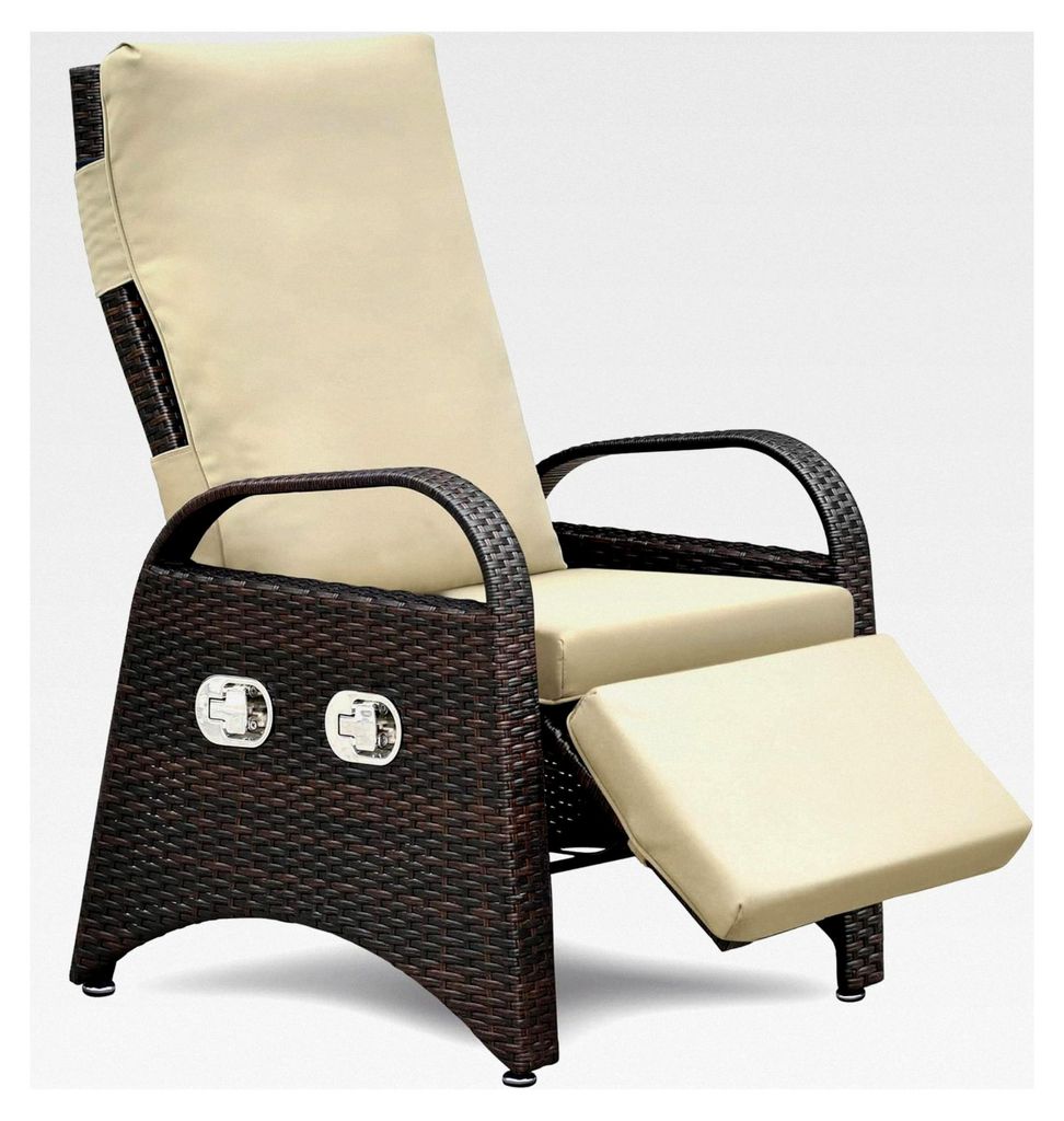 Relaxsessel mit Liegefunktion für den Garten, wetterfest, höhenverstellbare Relaxliege, Rattansessel aus handgewebtem PE-Geflecht