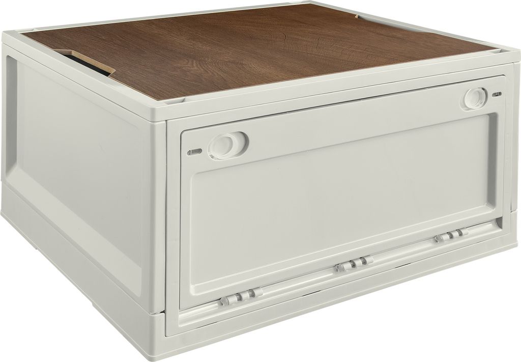 Storage Box, 45 L, Camping, Klappbox, Klappkiste, Aufbewahrungsbox mit Deckel, faltbar, Aufbewahrung, Kiste, 50 x 35 x 29 cm, Beige, trucky