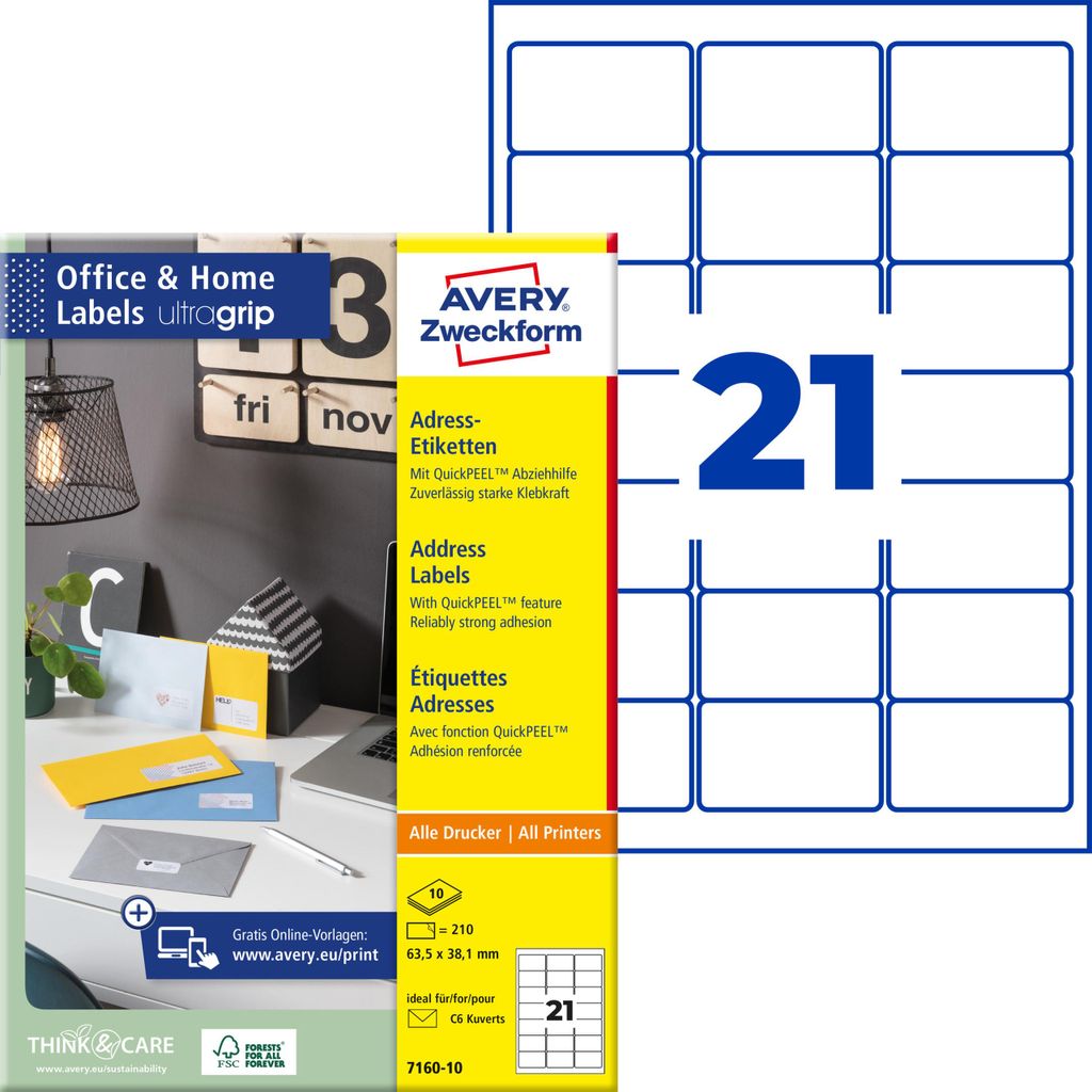 Avery Zweckform 7160-10, Adress-Etiketten, Home Office, Produktbild 