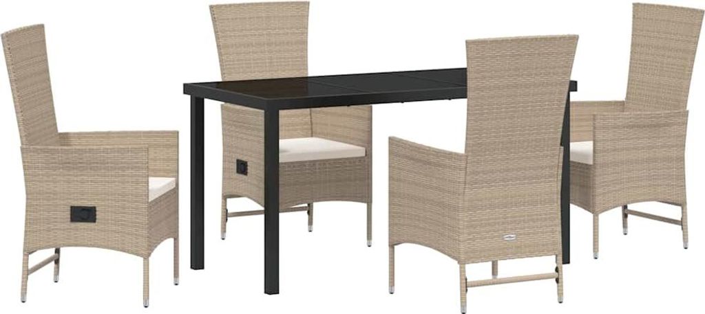 vidaXL Garten Essgruppe mit Kissen 5 pcs Beige Poly-Rattan