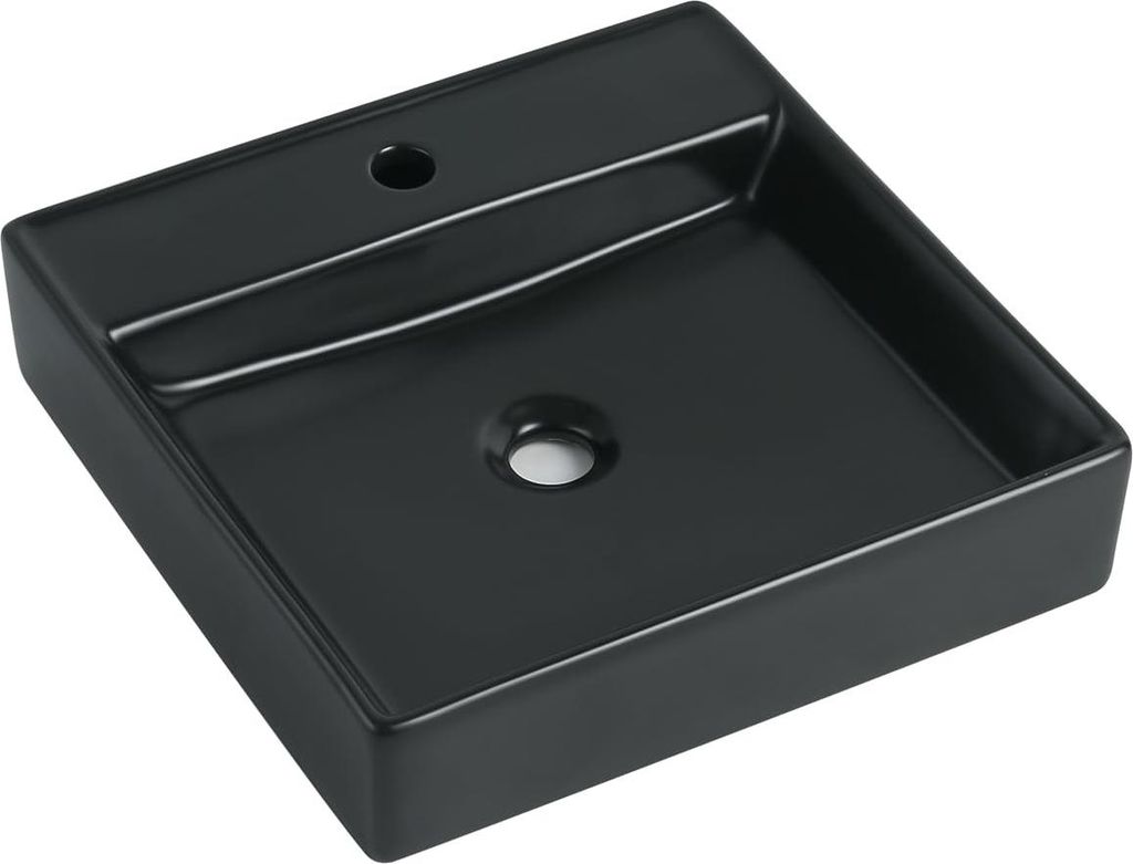 sanicomfort Aufsatzwaschtisch HERU 44 x 44 cm – eckiges Waschbecken ohne Überlauf – Keramik Waschschale in schwarz matt, modernes Design für ...