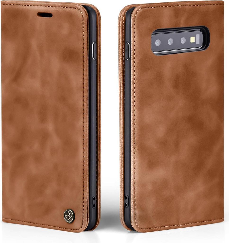 Handy Hülle für Samsung Galaxy S10+ Klapphülle Bookcase Flip Cover Handy Tasche Etui Farbe: Hellbraun