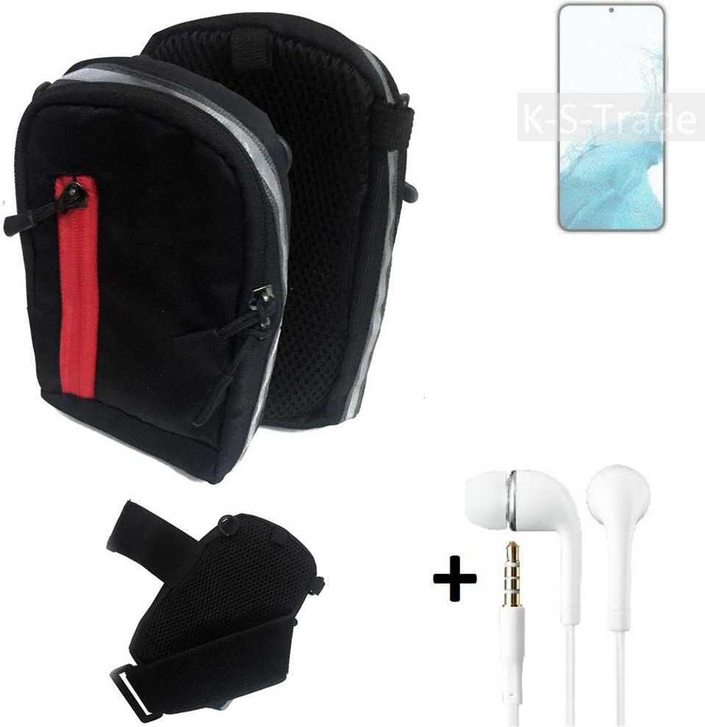 K-S-Trade Outdoor Gürteltasche Holster Umhängetasche + Kopfhörer kompatibel mit Samsung Galaxy S22+ Exynos schwarz Handy Tasche Case travelbag