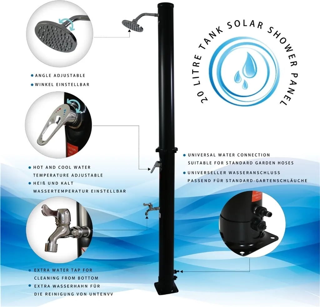 Doccia Solare da Esterno 20L Argento Camping e Giardino con Soffione - 2