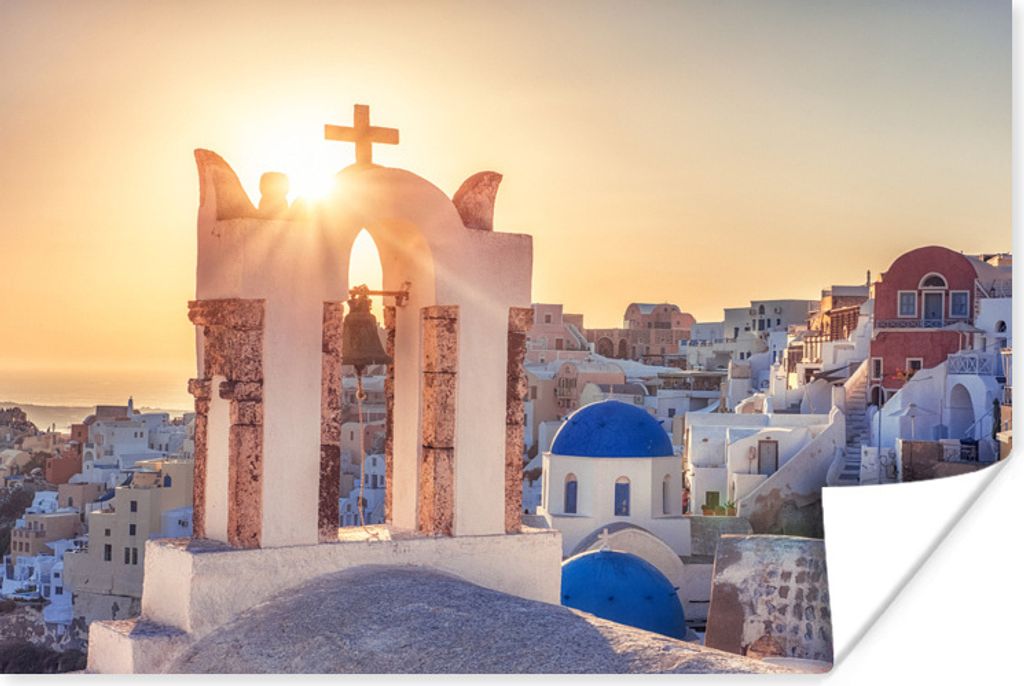 MuchoWow Poster Sonnenuntergang über der Kirche in Santorini Griechenland 30x20 cm - Plakate - Print