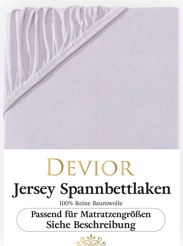 Devior Jersey Spannbettlaken 180x200 - 200x220 silber Bettlaken 100% Baumwolle für Boxspringbett und Wasserbett