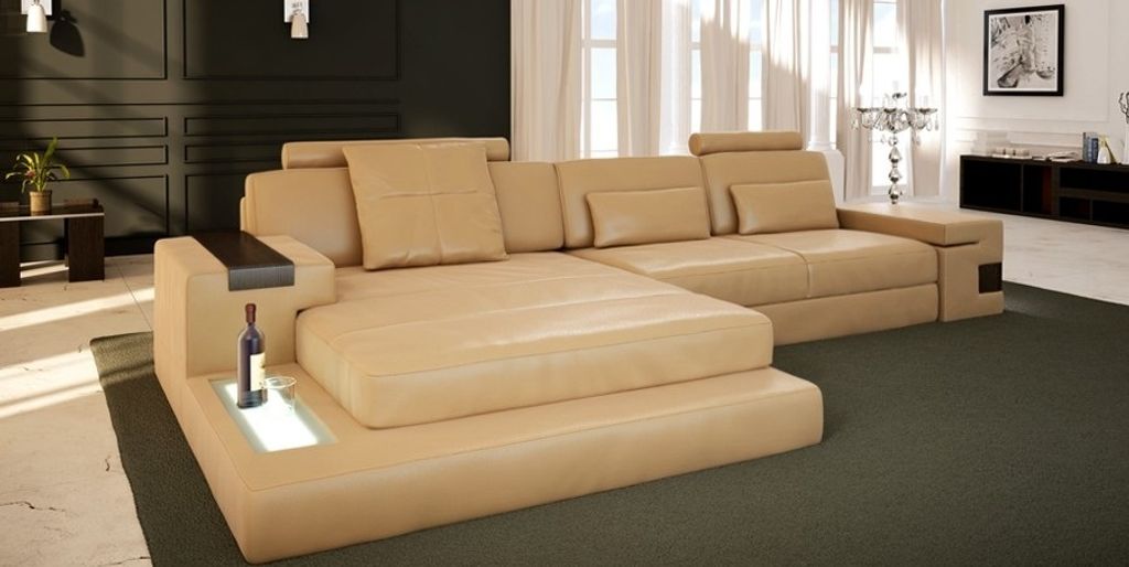Leder LForm Wohnlandschaft Big XXL Sofa + USB Polster Ecke Garnitur Stoff Textil