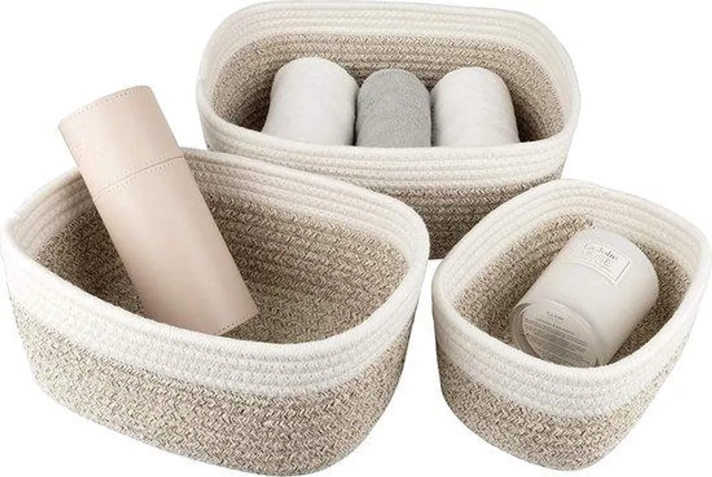 Lot de 3 Armoires en Corde de Coton Blanc et Désert, Empilables 30cm