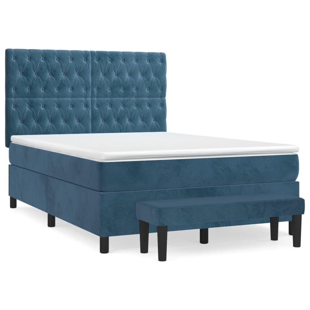 Boxspringbett mit Matratze Dunkelblau 140x200 cm Samt