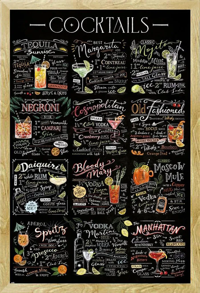 Poster Cocktails Mixdrinks con Cornice Shinsuke Maxi Faggio 61x91,5 cm
