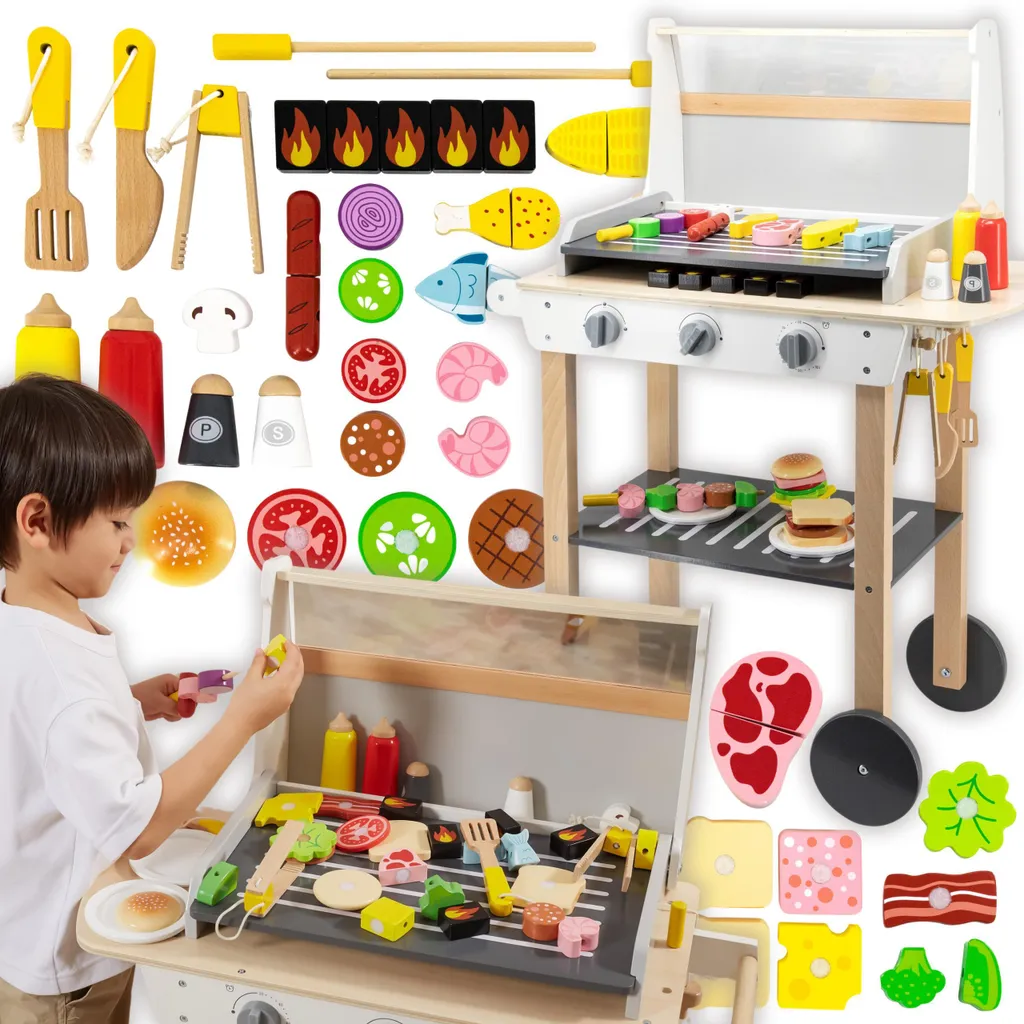 Viga Grand Grill en Bois pour Enfants avec 47 Accessoires de Cuisine