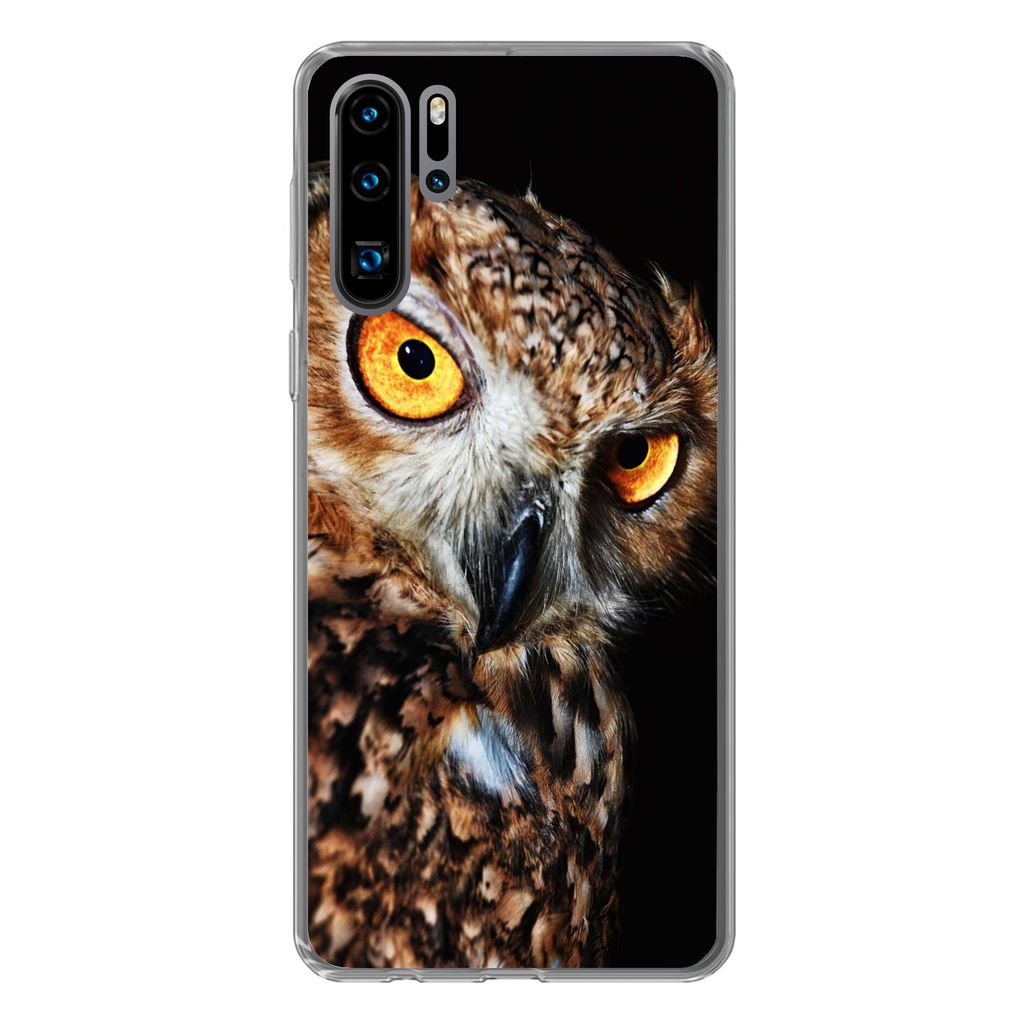 MuchoWow Handyhülle Schutzhülle Hülle für Huawei P30 Pro Eule - Schwarz - Gelb Silikon Softcase Handy Hülle - Schutzdeckel