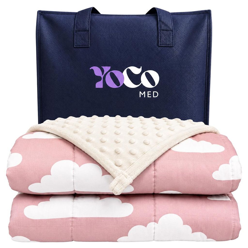 YoCo Med Coperta ponderata per bambini 120 × 90 cm 2,4 kg – Nuvole Rosa