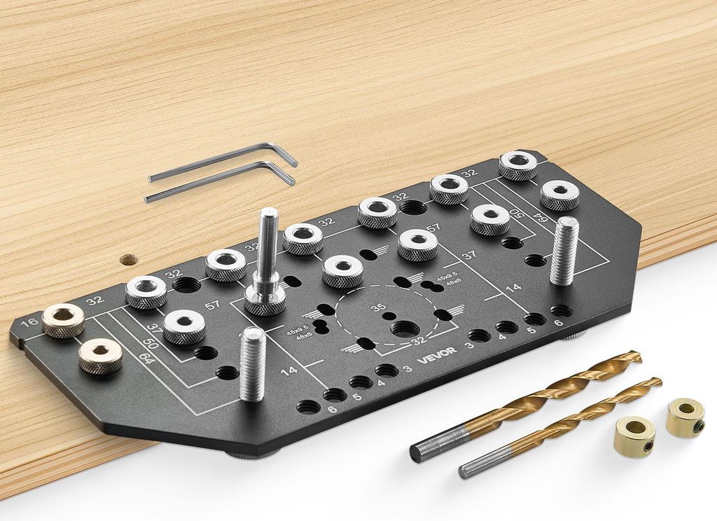 VEVOR Regalstiftlehre und Scharnierlehre Bohrschablone für Schrankbeschläge aus Aluminiumlegierung mit 6,4- und 4,8-mm-Bohrern, Bohrschablone fü...