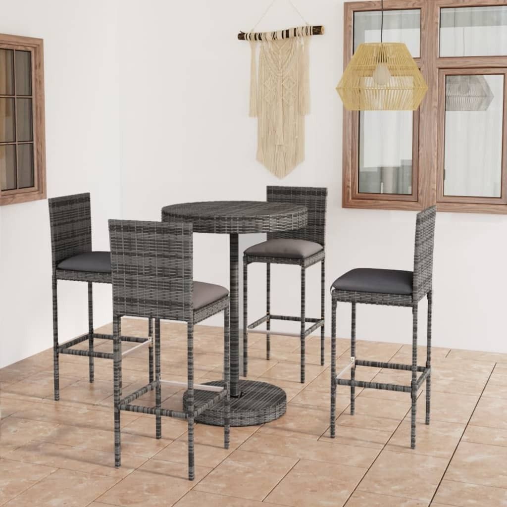 "2026 Promotion" 5-tlg. Gartenbar-Set mit Kissen - Poly Rattan Grau - Gartenmöbelset CC3689