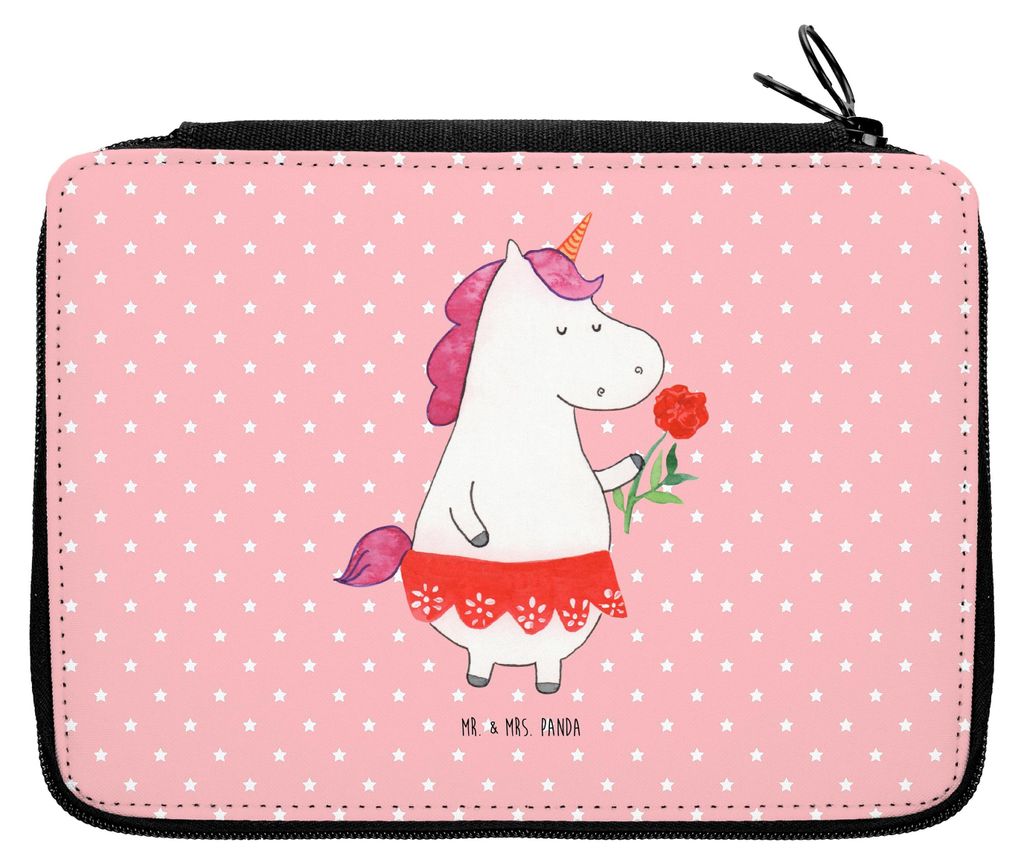 Mr. & Mrs. Panda Federmäppchen Einhorn Dame - Rot Pastell - Geschenk, Frau, Mäppchen, Etui für Stifte, Federtasche, Bachelor, Einhörner, Lady, ...